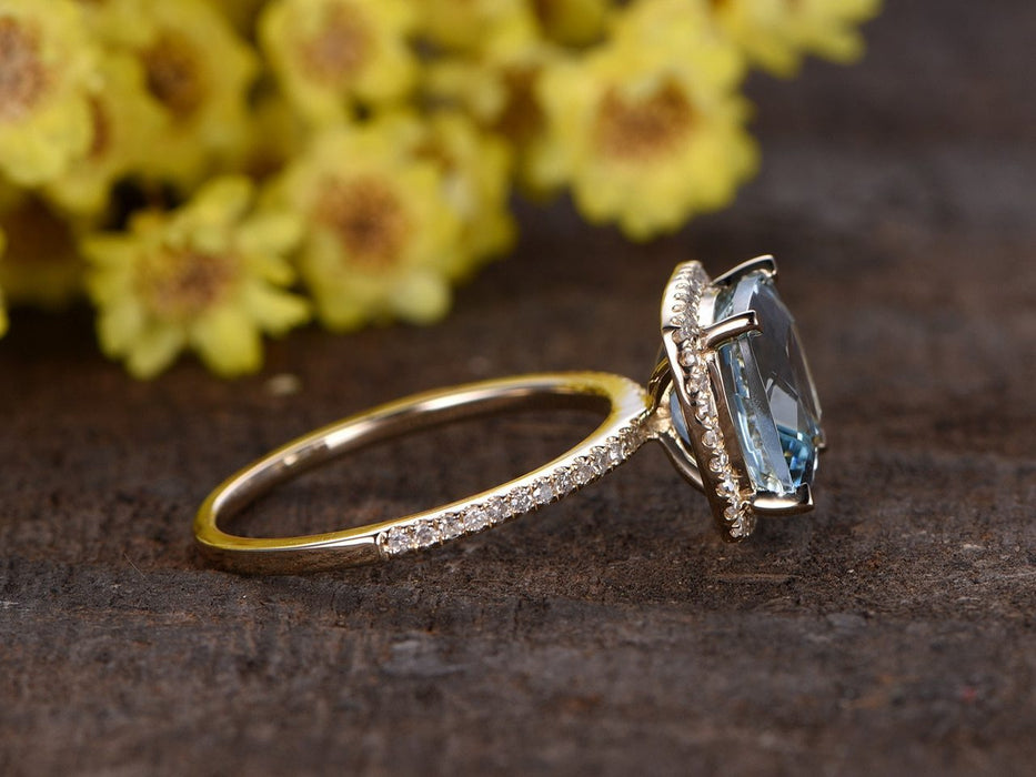 14k Yellow Gold Custom Aquamarine Blue Sapphire And Diamond Engagement Ring  #105282 - Seattle Bellevue | Joseph Jewelry